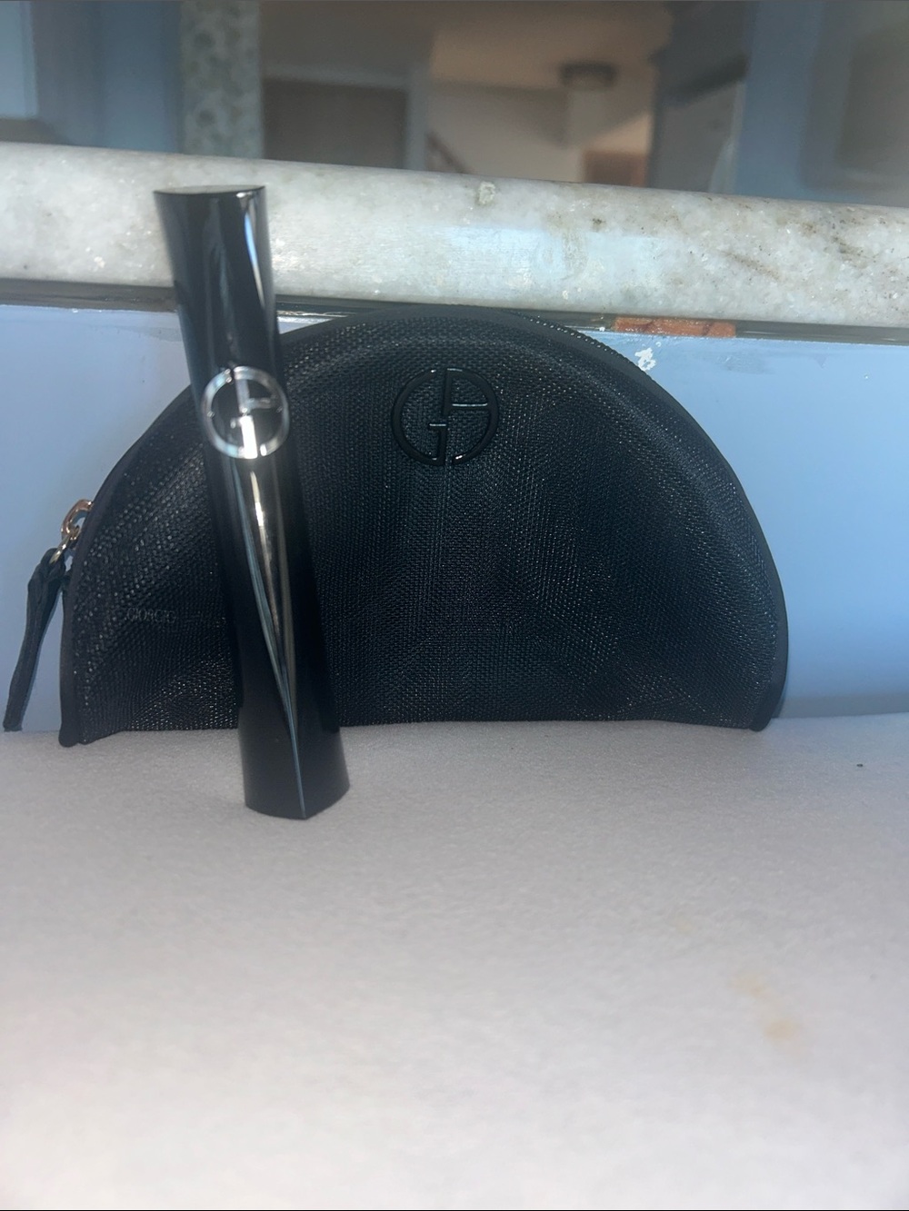 Giorgio Armani Black Semi-Circle Cosmetic Pouch with Armani vertigo lift mascara